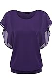 Zeagoo Women's Loose Casual Short Sleeve Chiffon Top T-shirt Blouse, Purple, Medium, Medium, Purple