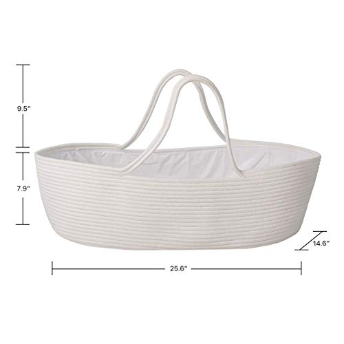 Goodpick Baby Moses Basket Soft Cotton Rope Basket for Newborn Baby - Nursery Cradle Bedding Basket - or Toys Basket Baby Laundry Blanket Basket with Cotton Lining and Handles, 25.6"L x 14.6W x 7.9"H