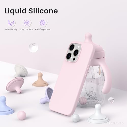 ORNARTO Compatible with iPhone 16 Pro Case 6.3", Slim Liquid Silicone 3 Layers Soft Gel Rubber Shockproof Protective Case with Anti-Scratch Microfiber Lining-Chalk Pink