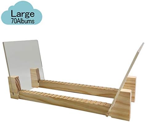 Yonor Vinyl Record Storage Holder - Desktop Wooden 70 Albums Display Stand with Clear Acrylic (Large, Natural)