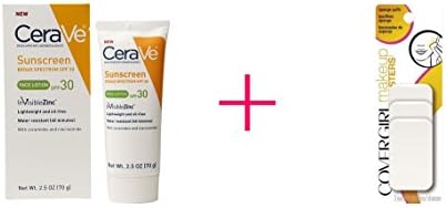 CeraVe Suncare Sunscreen Face Lotion SPF 30 (2pc AND CoverGirl Makeup Masters Sponge Puffs - BUNDLE)