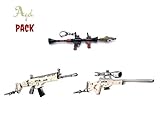 Agel (3 PACK) guns SCAR Rifle AWP Sniper Shark Rocket RPG weapons Toys Model Keychain Alloy Weapons Kids Toys Collection