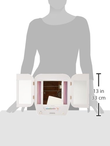 Jerdon JGL10W Euro Tri-Fold Lighted Mirror with 5x Magnification, 4-Light Settings, White Finish