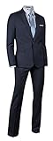 JEJEhomme Slim Fit Men's Suits Two Button Jacket Pants Set Solid Navy (US 40Regular / US 32Waist)