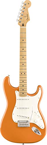 Fender Player Stratocaster, Maple Fingerboard, Capri Orange Bundle with Hard Case, Cable, Tuner, Strap, Strings, Picks, Capo, Fender Play Online Lessons, and Austin Bazaar Instructional DVD