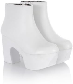 Vouge009 Women's Close Round Toe High Platform Solid Chunky Heels PU Ankle Boots with Zipper,White,42