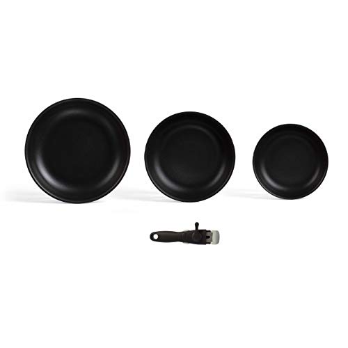 Livoo MEP126R Set of 3 Frying Pans with Removable Handles
