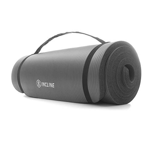 Incline Fit Exercise Mat Ananda 4/5" Extra Thick Exercise Mat with Strap - Non Slip Workout Mat for Yoga, Pilates, Stretching, Meditation, Floor & Fitness Exercises, Elephant Gray