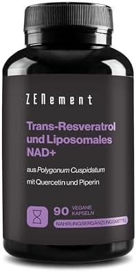 Trans-Resveratrol & NAD+ Liposomal, mit Quercetin und Piperin, 580 mg pro Kapsel, 90 Kapseln – Anti-Aging und Sirtuin-Aktivator – Zenement
