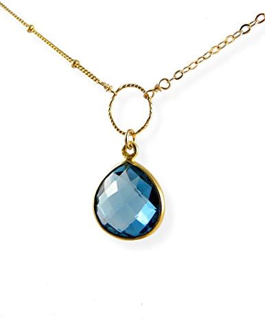 Faceted London Blue Topaz Drop Pendant on 14-Karat Gold Fill Necklace, 18