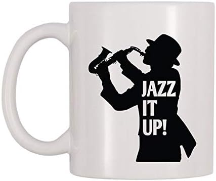 AliceHitMood - Jazz It Up Mug, Jazz Music Themed Cup, Gift For Jazz Band Players, Jazz Musicians, Saxophone Players, Band Instructors/Teachers, 11oz Ceramic Coffee Mug/Cup, Gift Wrap Available