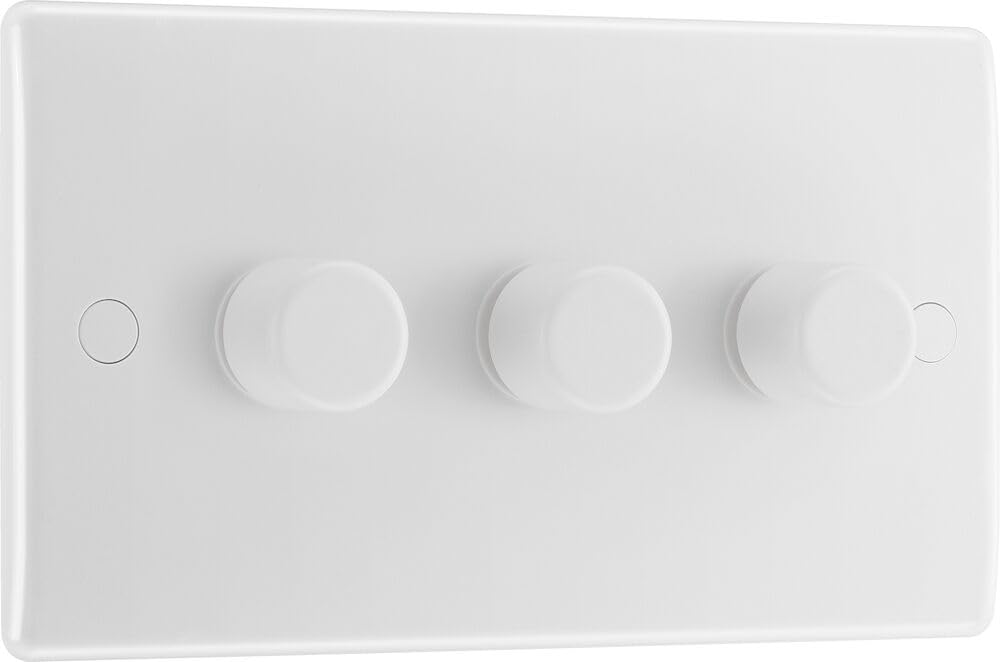 BG Electrical Triple Wall Dimmer Switch, 2 Way, Round Edge, Nexus 800 Series, White Moulded, 883