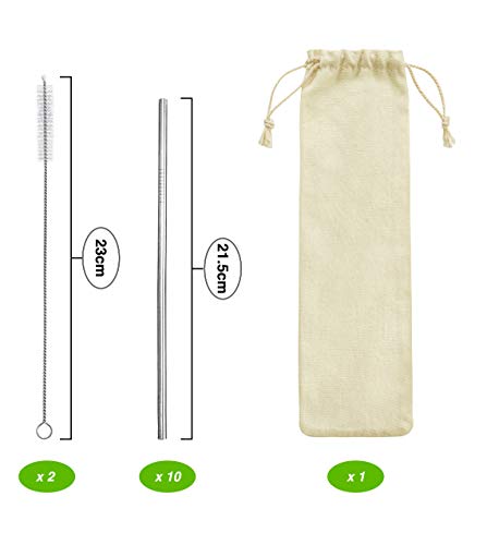 VS360 10 Stainless Steel Straws – Metal Straws Reusable – 10 Straws + 2 Cleaning Brushes – Environmentally Friendly… – Bild 3