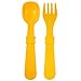 RE-PLAY Made in The USA Fork and Spoon Set for Easy Baby, Toddler, and Child Feeding in Aqua, Lime Green and Sunny Yellow | Made from Eco Friendly Recycled Milk Jugs | BPA FREE| Aqua Asst (12pk)