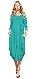 Tabeez Women's Casual 3/4 Sleeve and Long Sleeve Loose Bubble Jersey Shift Cocoon Midi Dress (Made In The USA),Atlantis Green,Large