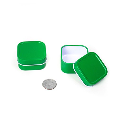 24 Piece Mimi Pack 2oz Shallow Square Tin Can Solid Top Lid Steel Containers For Favors, Spices, Balms, Gels, Candles, Gifts, Storage (Green)