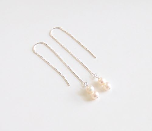 Ear Threads Earrings -Fresh Water Pearl Ear Threader Earrings -June Birthstone- Sterling silver Ear threader Earrings - Dangle Drop Earrings