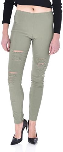 [122200-OLV-S] Poof! Leggings for Women &amp; Juniors – Front Rips &amp; Back Pockets