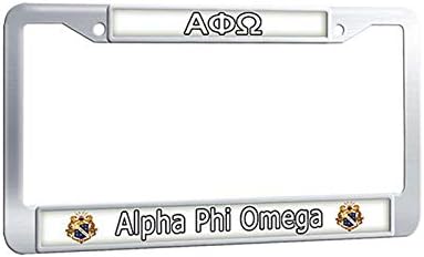 Alpha Phi Omega License Plate Frame Fraternity License Plate Cover, Stainless Steel Auto Car Tag Fluorescence License Tag Holder