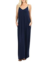iandroiy dama Verano Casual Swing bolsillos de playa sin mangas Cami Maxi vestidos
