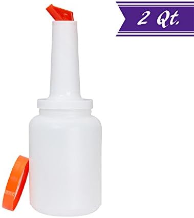 Store and Pour 2 Qt. Bottle with Orange Pour Spout and Cap, 64 oz Flow-N-Stow Bar Fruit Juice & Liquor Storage Containers, Professional Bartender Supplies by Tezzorio