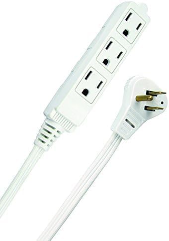 Woods Slimline Angled Flat Plug Extension Cord; Space Saving Flat Design; 3 Grounded Outlets; 13-Foot; 13 Amps; 1625 Watts; 125 Volts; UL Listed; 2232 (Pack of 6) Image
