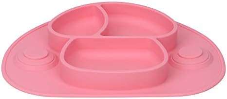 Irypulse Baby Silicon Plate with Strong Suction Cups, Food Grade Divided Sections Non-Slip Toddler Placemat, FDA and BPA Free, Microwave & Dishwasher & Freezer Safe - Pink