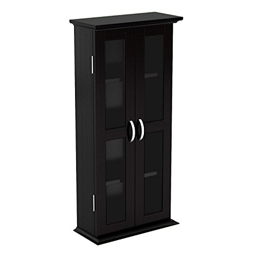 Ryan Rove Kirkwell 41” Wood Bookcase Multimedia Organizer Shelf DVD Media Storage Tower with Doors in Black