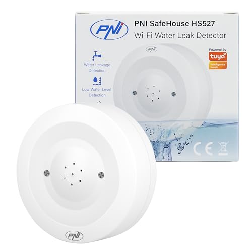 PNI SafeHouse HS527 WiFi Flood Sensor Detector with 80 dB Sound Alarm, Built-in Speaker for Flood and Drops Compatible with Tuya App, 3V Power Supply