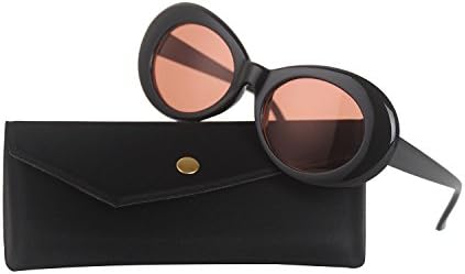 Clout Goggles Bold Retro Oval Mod Thick Frame Sunglasses Kurt Cobain Inspired Sunglasses Round Lens (Black /Light Red)