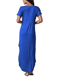 iGENJUN - Vestido maxi de manga corta con estampado floral y bolsillos, para mujer