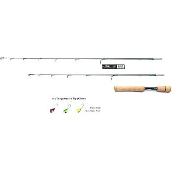 Ray Kingfisher Ice Fishing Rod 2 x Rod Tips Ice Fishing Pole + 3 x 5mm Tungsten Ice Jig (Glow)