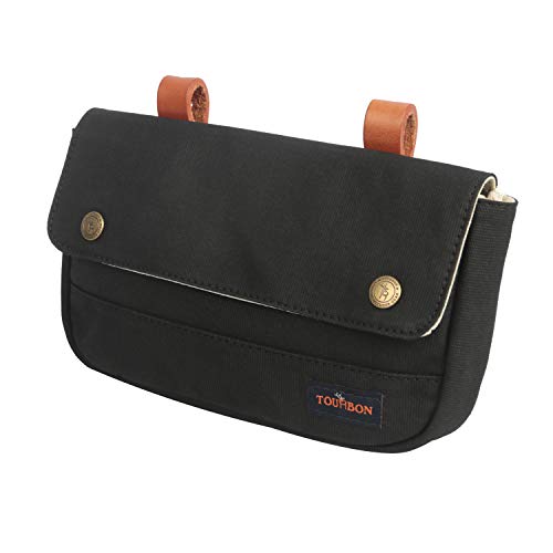 TOURBON Vintage Canvas Bike Panniers Bicycle Handlebar Bag (Black) - Thumbnail 6
