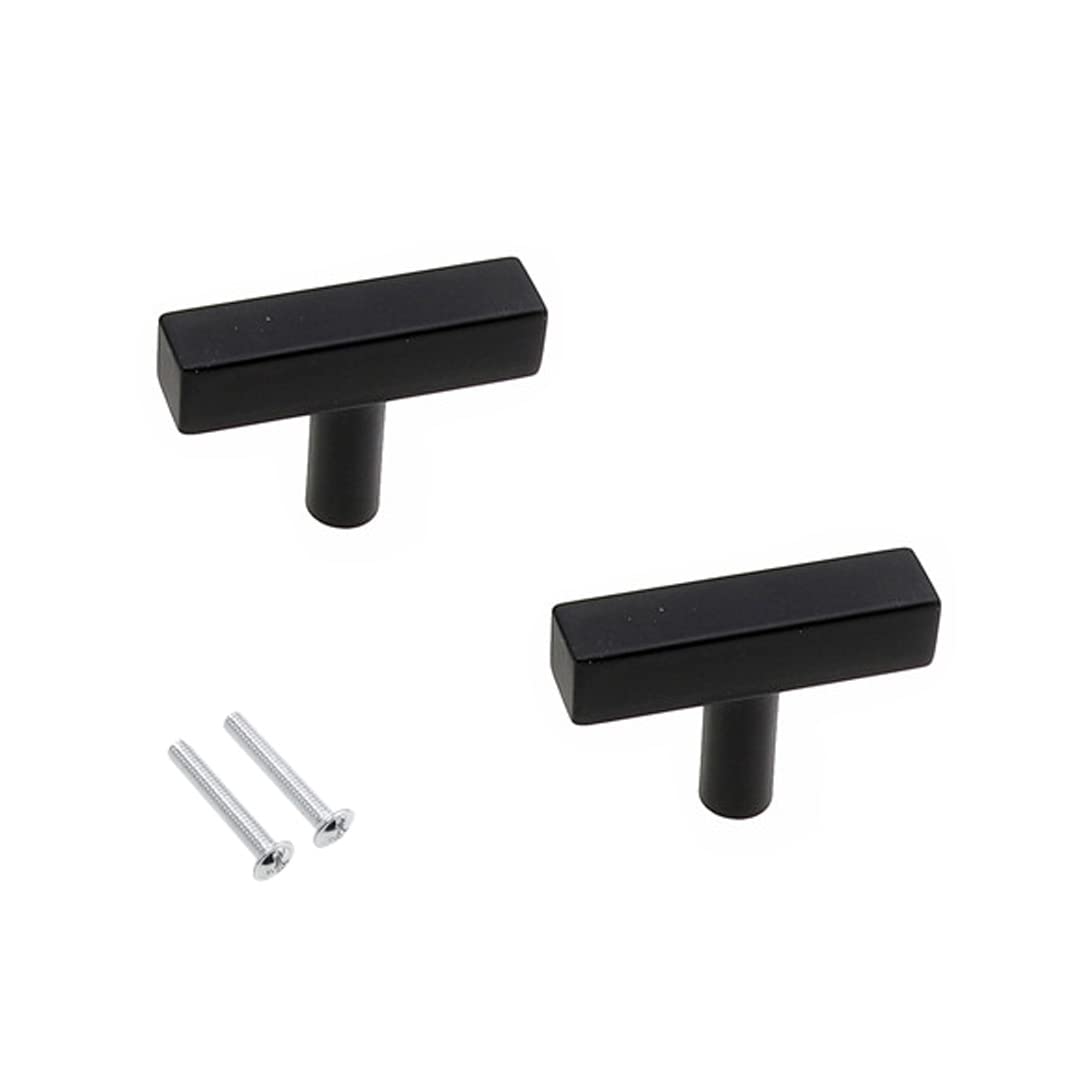 CONPHERON 2 Pcs Black Kitchen Cupboard Handles Stainless Steel T Bar Cabinet Handles Square Matte Black Drawer Handles Door Handles Furniture Pulls Single Hole