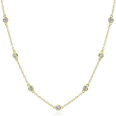 Spoil Cupid Yellow Gold Plated 925 Sterling Silver CZ By Yard Bezel Cubic Zirconia Station Necklace