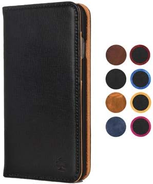 PORTER RILEY - Leather Case for iPhone 8 Plus/iPhone 7 Plus. Premium Genuine Leather Stand/Cover/Wallet/Flip Case (Black, Tan)