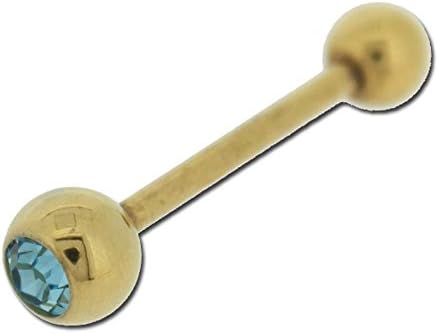 Aquamarine Paste Stone &amp; Gold Ion Plated Barbell Tongue Ring