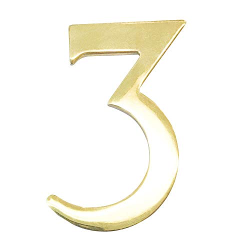 ADDRESSES OF DISTINCTION 3-Inch Brass Mailbox Number - Self Adhesive Floating Numbers - Williamsburg Font - Won't Tarnish - Weather Resistant - Numbering for Address Plaque, Home & Door (# 3)