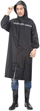 Eocean Extra Large (XL) Reusable Long Rain Poncho Waterproof Stormproof with Zipper Button Hoods, Rainwear Durable with Reflective Strip Night Visibility for Women Men Adult Youth Black