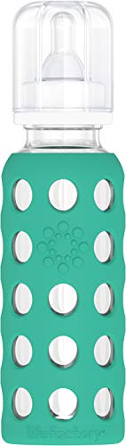 Lifefactory 9-Ounce BPA-Free Glass Baby Bottle with Protective Silicone Sleeve and Stage 2 Nipple, Kale