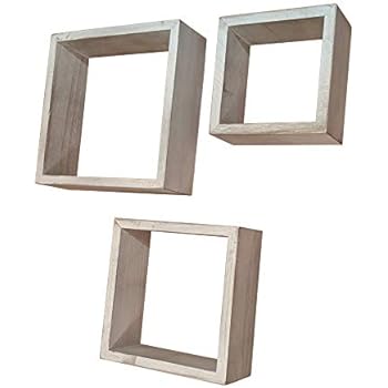 Gianna's Home Set of 3 Rustic Farmhouse Distressed Country Floating Shelves (Square)