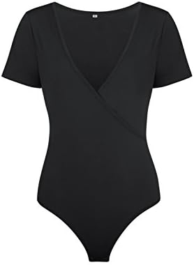 Ruyan Women’s Sexy V Neck Short Sleeve Summer Bodysuit Leotard Tops with Snap Button Closure