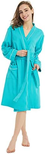 Womens Cotton Bathrobe Lightweight Soft Robes Summer Spa Comfy Sleepwear