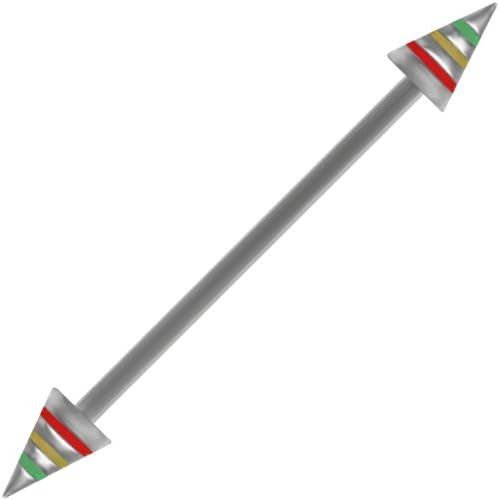 Rasta Spike Industrial Barbell-14g-28mm-Industrial Earring-Industrial Piercing Body Jewelry
