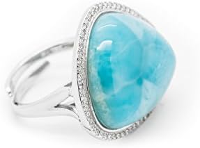 Hopechain Larimar Gemstones with 925 Sterling Silver One Size Fits All Ring Hand Made Jewelry for Women