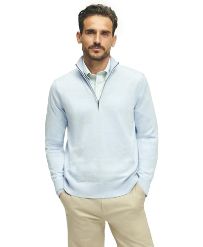Brooks Brothers Men’s Regular Fit Supima Cotton Long Sleeve Half-Zip Sweater, Light Blue, X-Large