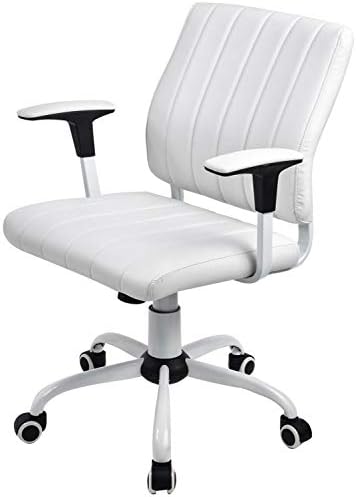 COMHOMA Mid-Back Office Swivel Chair PU Leather Upholstered Modern Executive Desk Chair Multi-Functional Adjustable Task Chair CH818 White