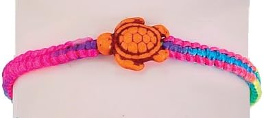 Orange Dyed Howlite Sea Turtle on Neon Ombre Cord Bracelet