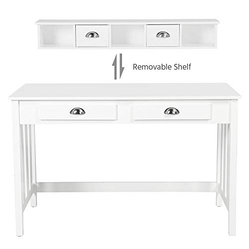 go2buy White Wooden Writing Desk Student Table with 4 Drawers, 2-Tier Home Office Computer Desk, Spacious Workstation Writing Study Table - Thumbnail 3