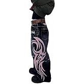 Xojbzoo Unisex Y2K Streetwear Baggy Jeans Retro Totem Print Goth Pants High Waisted Wide Leg Harajuku Hip-Hop Style